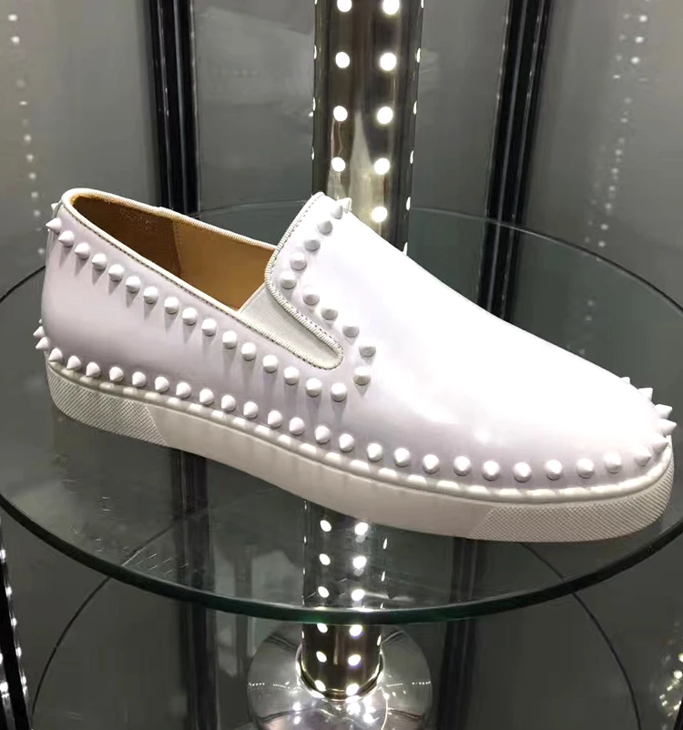 Designer Loafers Brand Shape Rivets Studs Mens Sneakers Fashion Rhinestone Low Top Trainers Casual Shoes Runway Smoke Men | Обувь