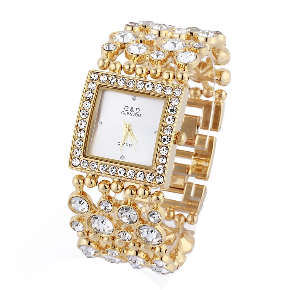 

G&D Luxury Brand Women's Watches Gold Fashion Ladies Dress Watch Bracelet Watch Stainless Steel Quartz Wristwatches reloj mujer