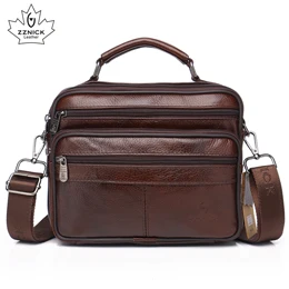 coffee 28108 men genuine leather shoulder bag handbag Zipper Men Bags leather Fashion handbag Genuine Leather ZZNICK - Цвет: coffee 28108