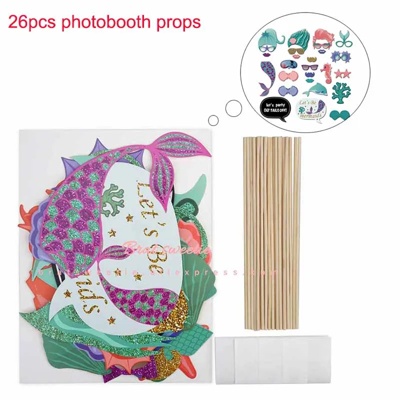 26pc MMD photoprop Вечерние украшения в виде русалки, фольгированные шары с русалкой, бумажные тарелки, посуда, подарочные сумки для детей, девочек, с днем рождения, принадлежности для тематической вечеринки - Цвет: 26pc MMD photoprop
