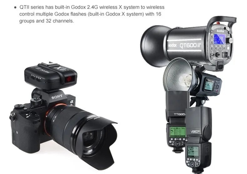 Высокоскоростной стробоскопический светильник Godox QT600II 600W 600WS GN76 1/8000s со встроенной беспроводной системой 2,4G