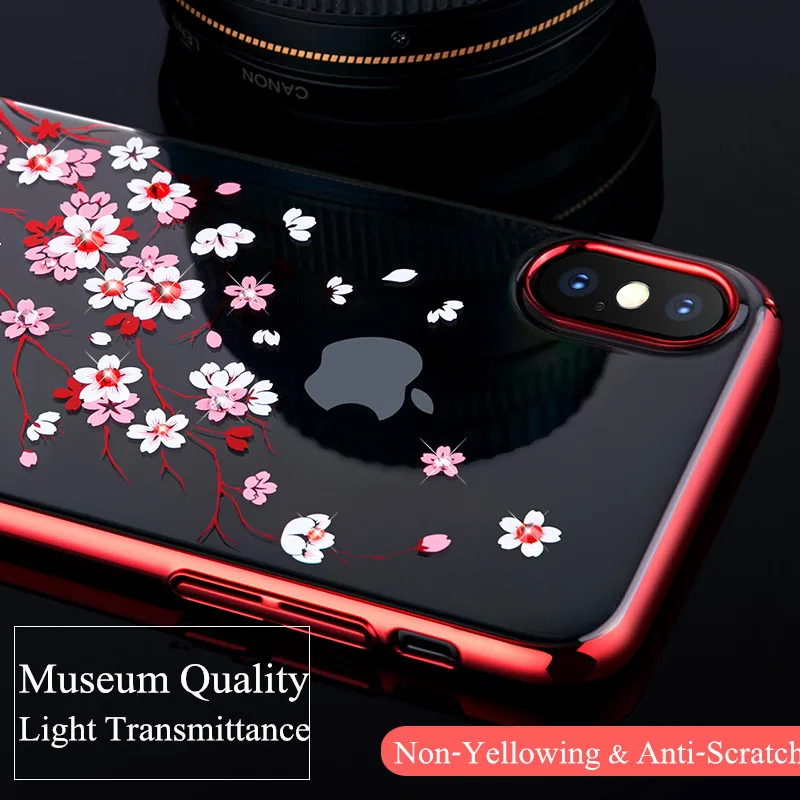 KINGXBAR Case for iPhone X Cover Swarovski Element Crystals 10 Flower Electroplating Transparent |