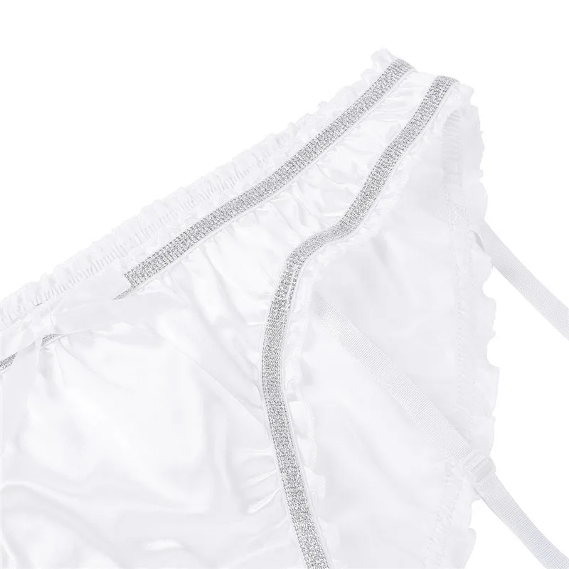 Feeshow Мужское нижнее белье блестящие трусики с рюшами эластичные атласные