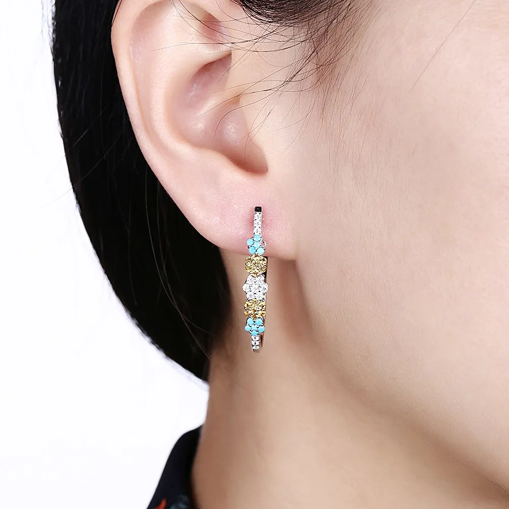 Классический 925 Серебряный цветок Форма Хооп серьги с цирконом женские модные