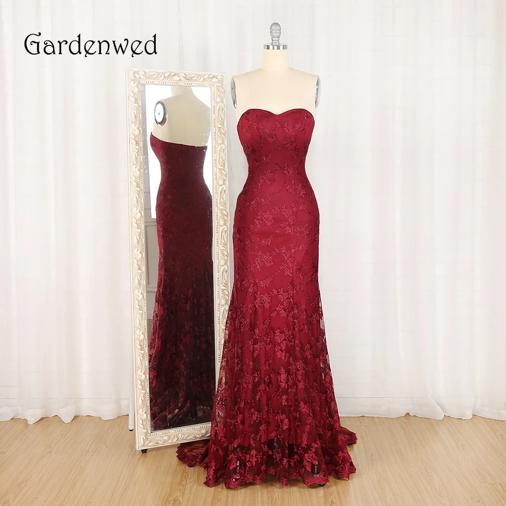 Gardenwed Burgundy Lace Evening Dress Elegant Sweetheart Backless Floor Length Lady Formal Dresses robe longue | Свадьбы и торжества