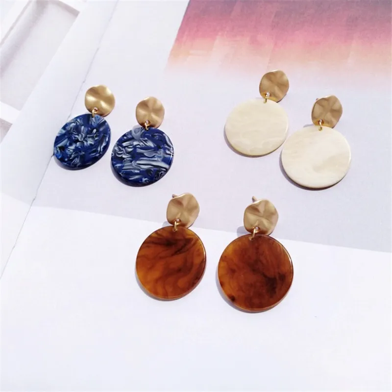 XEDZ Geometric Round Irregular Pattern Acetate Alloy Earrings Japanese and Korean Trendy Retro Women's Jewelry Accessories | Украшения
