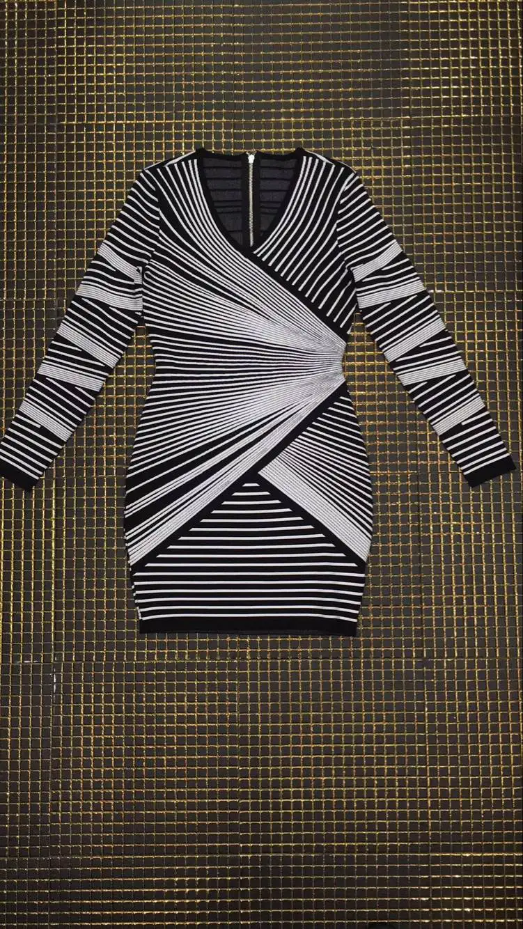 

High Quality Green Grey Long Sleeve Geometric Rayon Bandage Dress Evening Party Bodycon Dress