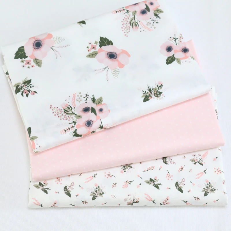 Розовая Цветочная саржевая хлопковая ткань для шитья одежды своими руками
