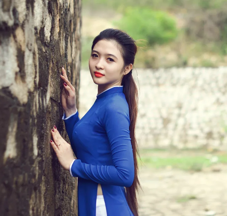 Женская однотонная традиционная одежда aodai из Вьетнама, вьетнамское платье ao dai, вьетнамские костюмы, вьетнамская одежда, восточное платье - Цвет: color3