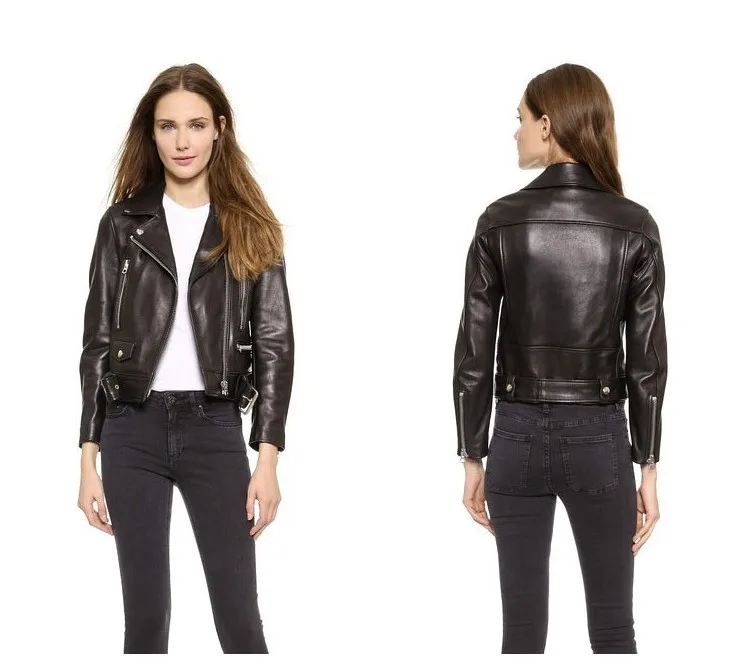 New Fashion Women Autumn Winter Black Faux Pu Leather Jackets Woman Zipper Basic Coats Turn-down Collar Biker With Belt | Женская одежда