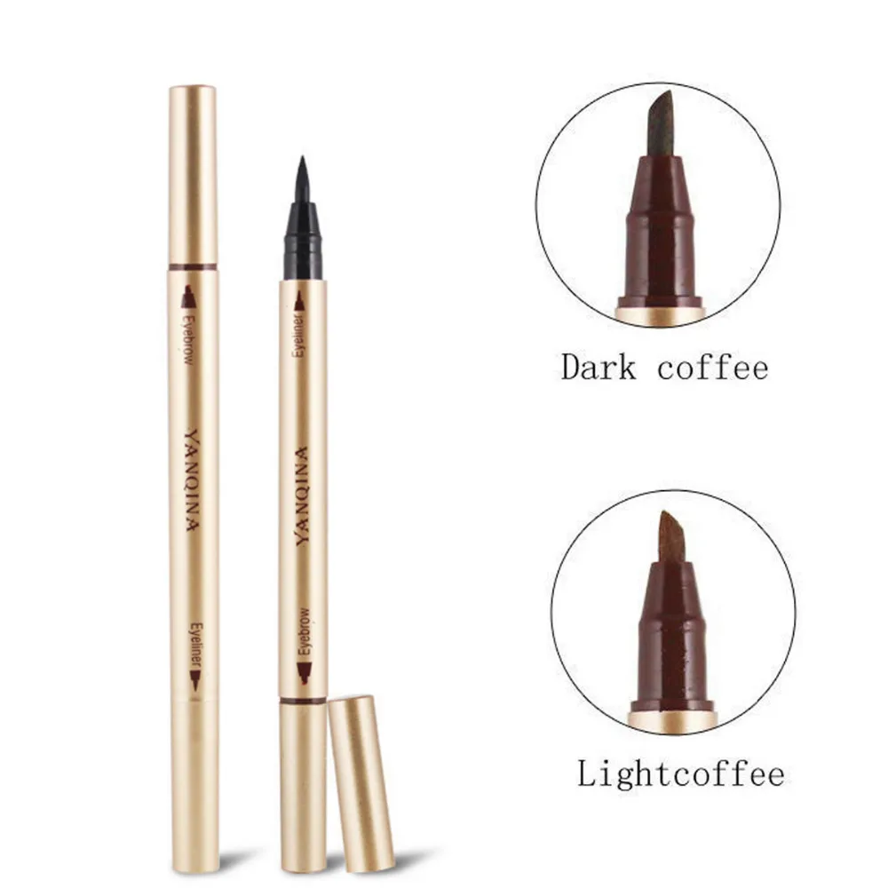 2-в-1 жидкий карандаш-подводка для глаз, карандаш для бровей, Водонепроницаемый двухконфорочная вафельница для карандаш-подводка для глаз с защитой от пота никаких подтеков карандаши для бровей