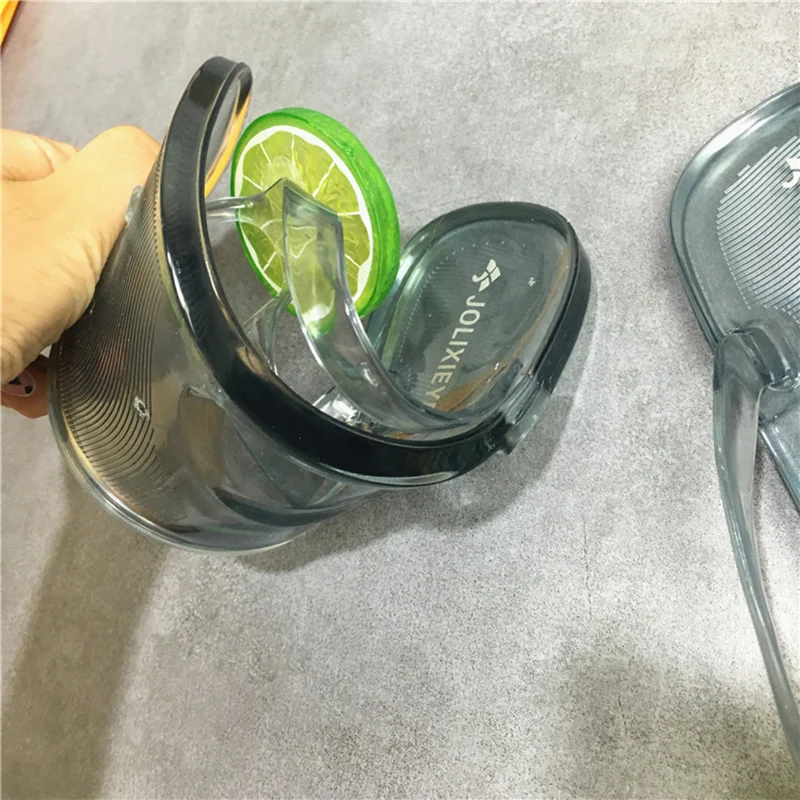 Летом прохладно lemon декорированные сланцы женская брендовая одежда для девочек; Новое поступление Прозрачный каблук пляжные шлепанцы без задника с открытыми пальцами женские туфли из прозрачного пластика; sapato feminino