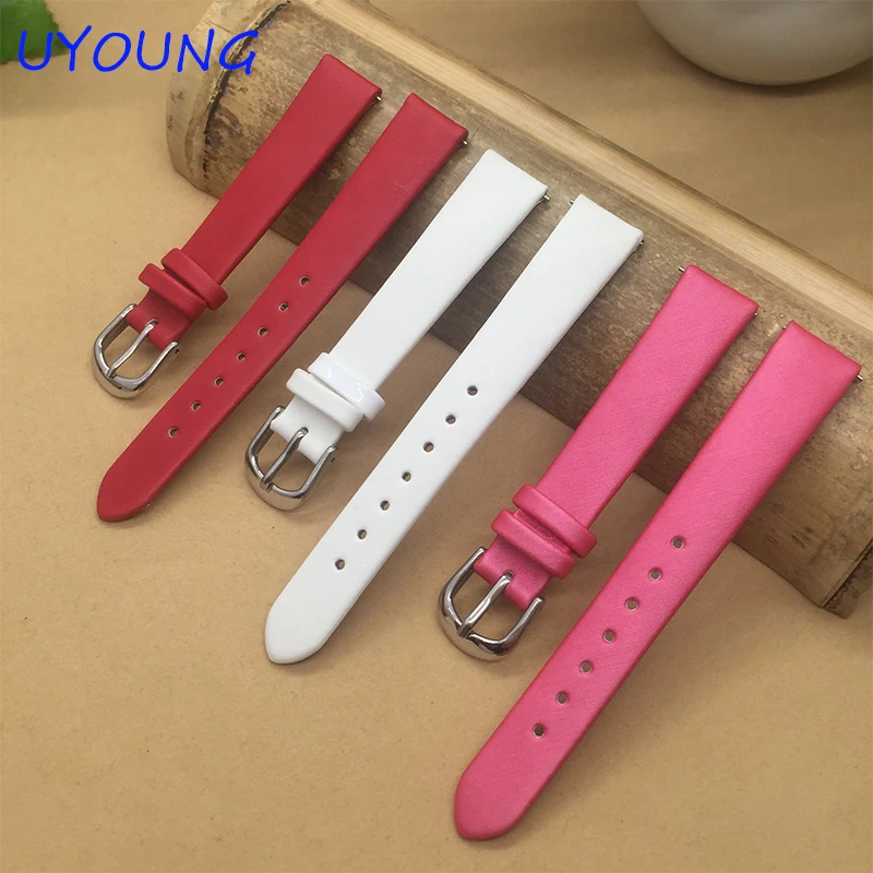 Качественный Шелковый + Натуральный кожаный ремешок для часов 14 мм Женский