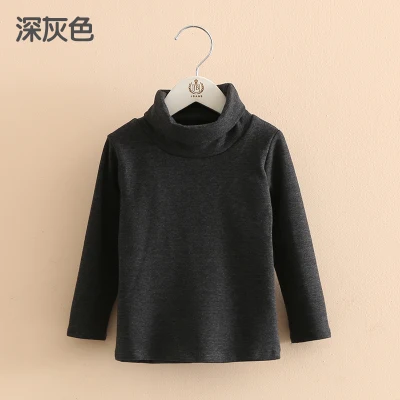 Dark gray Осень-зима, 2, 3, 4, 8, От 9 до 10 лет, Детская Однотонная футболка с высоким воротом и длинными рукавами для мальчиков и девочек - Цвет: Dark gray