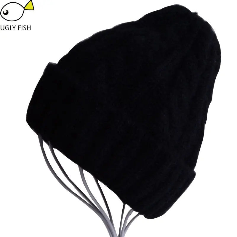 black Плотная шерсть skullies beanies зимняя женская шапка мужская вязаная skullies beanies женские зимние шапки одноцветные - Цвет: black