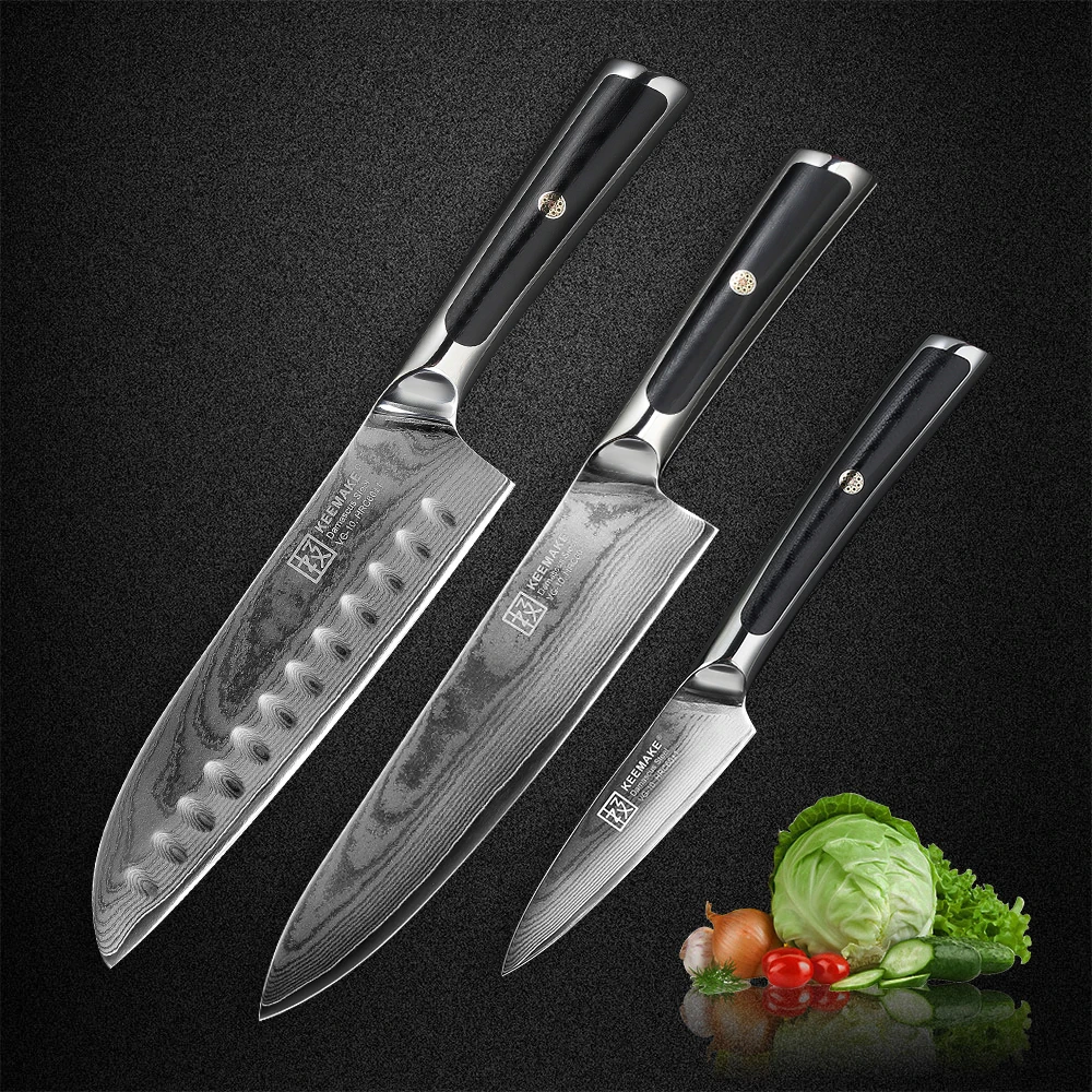 KEEMAKE нож шеф повара Santoku для очистки овощей Damascus Japanese VG10 стальные лезвия G10
