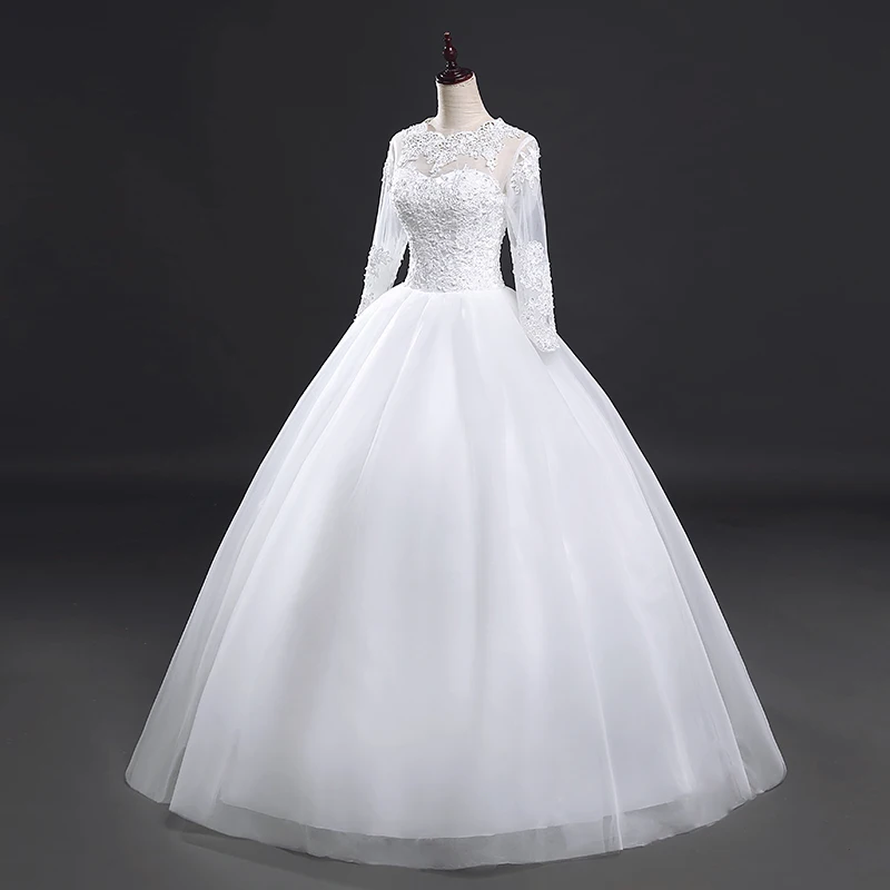 Fansmile Robe De Mariage, кружевное бальное платье принцессы с длинными рукавами, свадебное платье на заказ, Vestido De Noiva FSM-578F