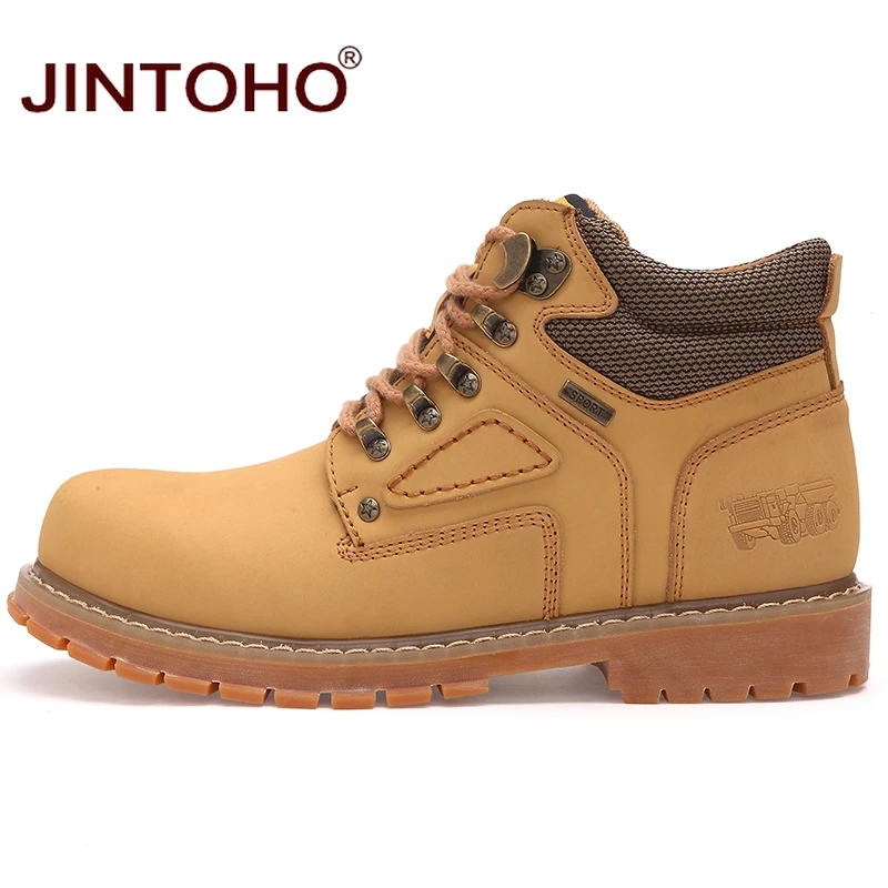 Мужские ботинки JINTOHO зимние из натуральной кожи на резиновой подошве для работы и