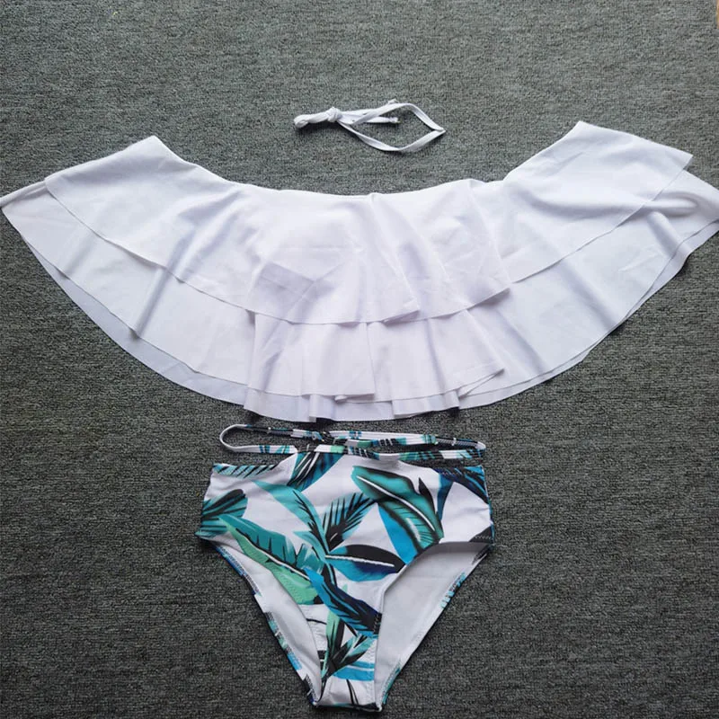 Hot High Waist Swimsuit Sexy Bikinis 2018 Women Swimwear Bikini Set Ruffle Vintage Bandeau Striped Bottom Bathing Stock in US RU |