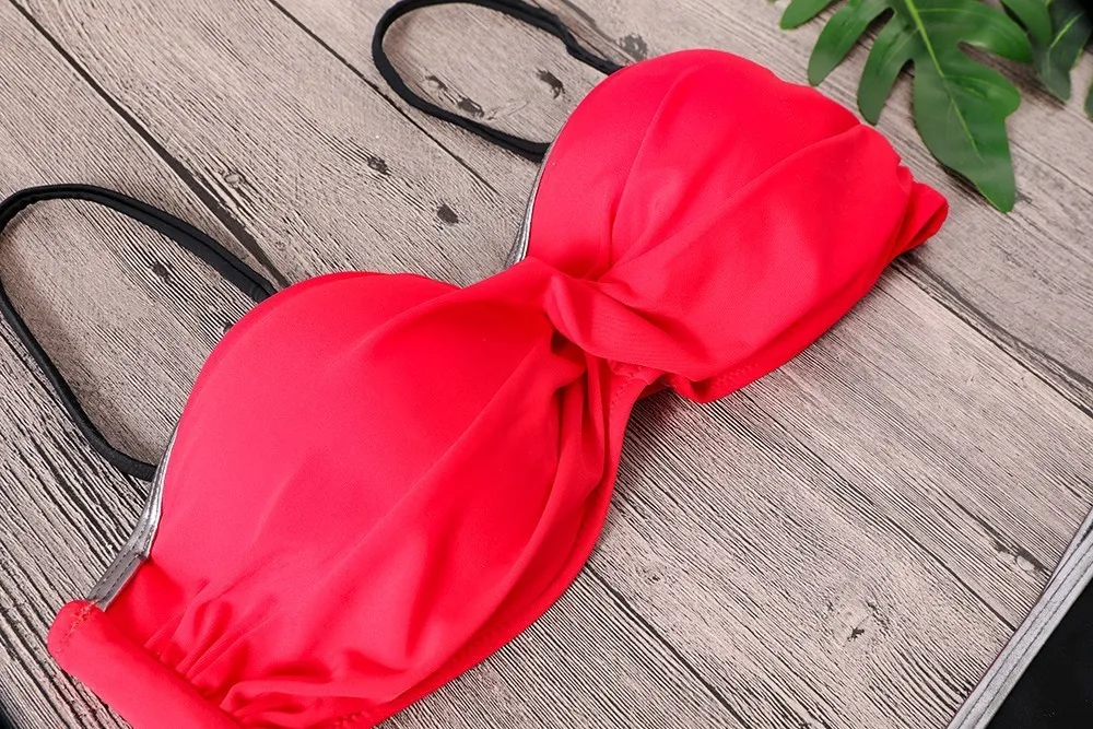Seazea Sexy Push Up Swimsuit Women Bandage Patchwork Bikini Solid Plus Size Swimwear Set Female Swimming Bathing Suit XXL |