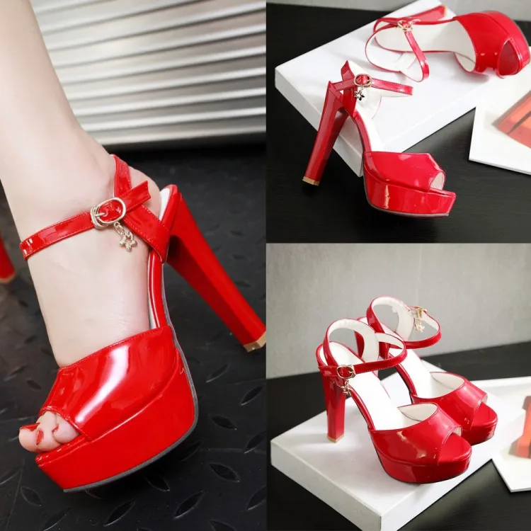 

Women Fish Mouth High Heels Sandals Female White Platform Sandals Thick Heel Women's Shoes Office Wedding Shoes Plus Size 43