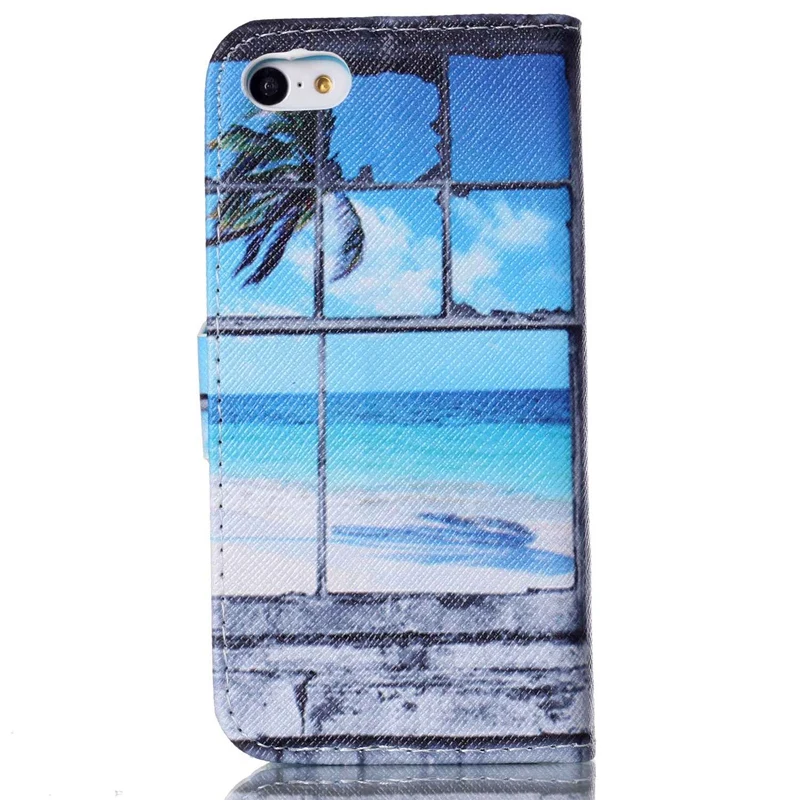 Красочным Узором Окна Закат Слот Для Карты Бумажник PU Кожа Стенд Флип Дело Чехол