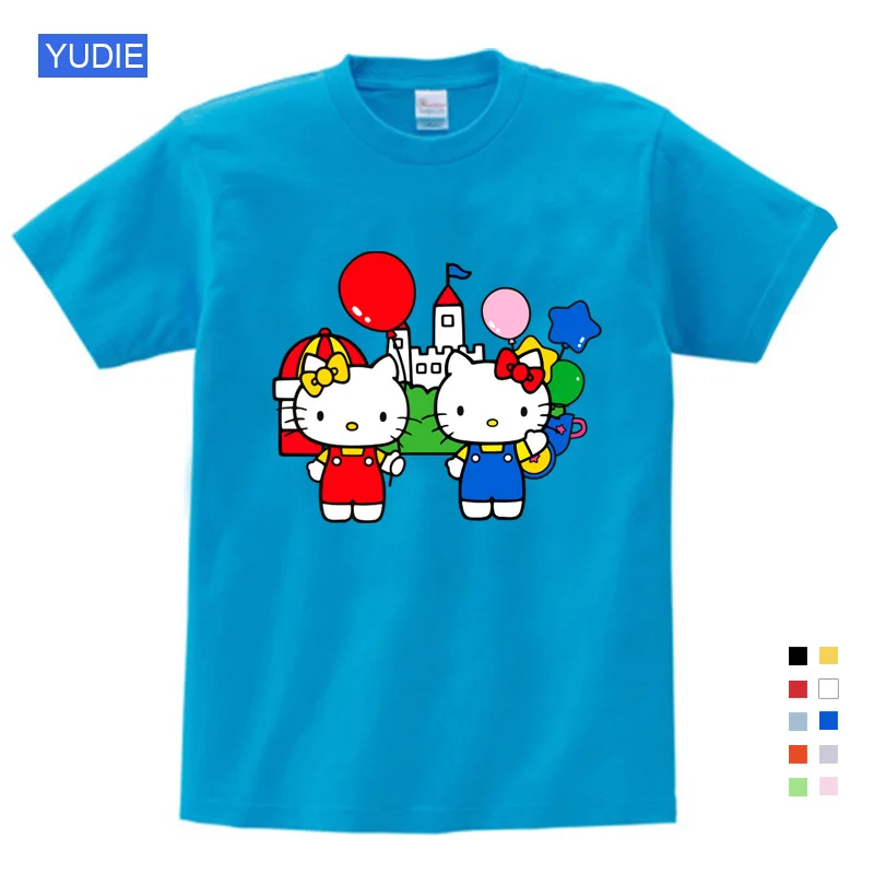T-shirt2 Летняя Новинка; милая Повседневная Свободная футболка в стиле панк с принтом «hello kitty»; большие размеры; топы для мальчиков и девочек - Цвет: T-shirt2