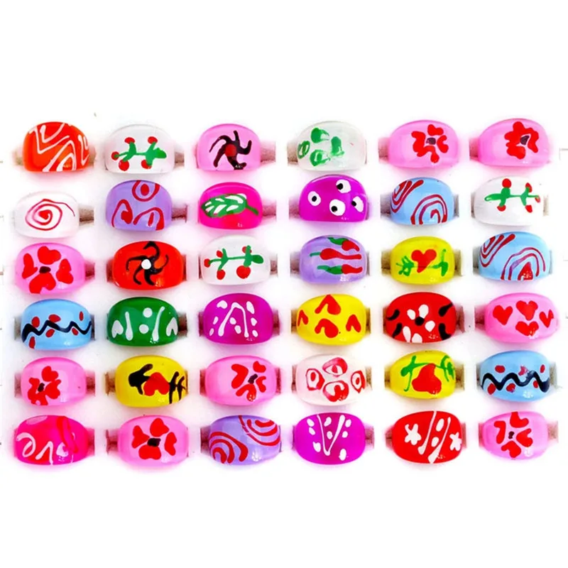 10 шт. оптом Разноцветные Детские Кольца из смолы новый дизайн ювелирные изделия