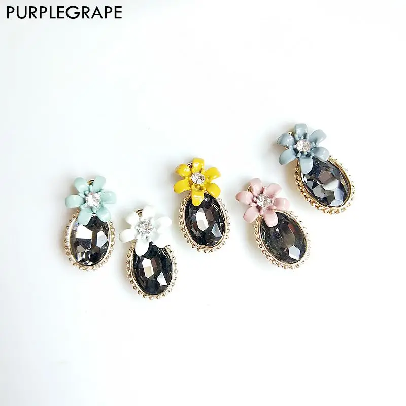 

PURPLEGRAPE flower zircon alloy multi-color single hanging DIY handmade earrings accessories pendant a pack of 4
