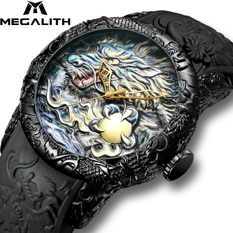 MEGALITH Fashion Brand 3D Dragon Sculpture Watches Men Sport Waterproof Big Dial Quartz For Relogio Masculino 8041 | Наручные часы