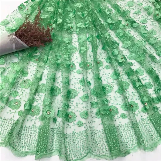 Зеленый Цвет Последнее Высокого Качества Африканская Тюль Кружева 3d Кружевной