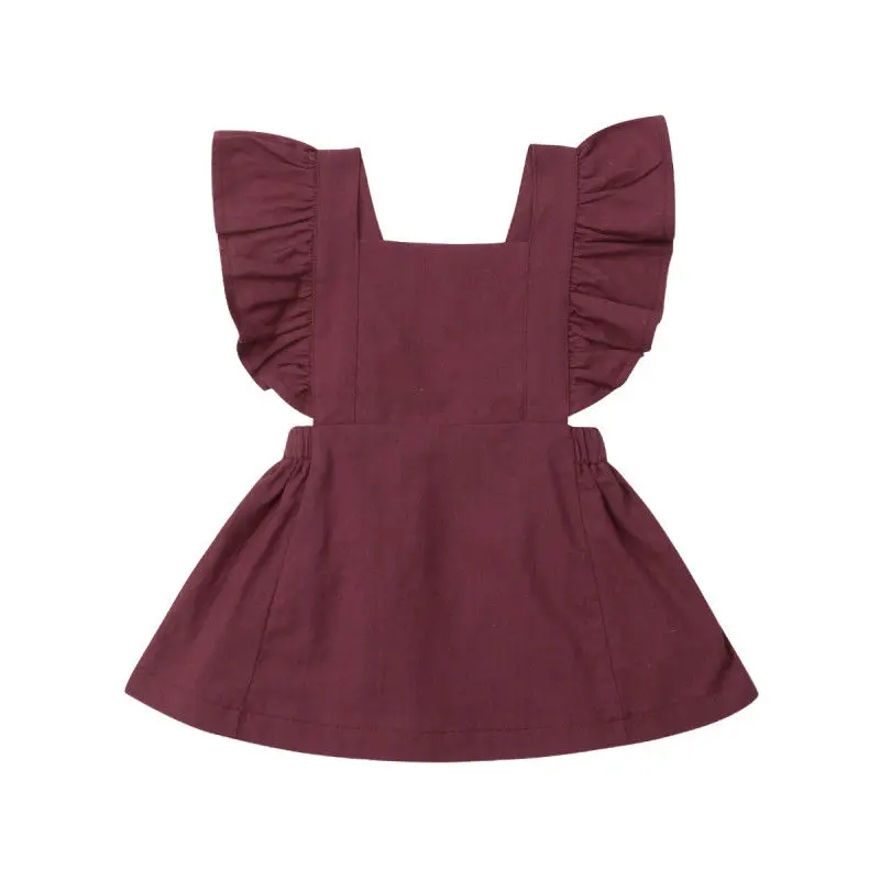 Wine Red Новинка года; Брендовое От 0 до 3 лет платье для новорожденных; платье для маленьких девочек однотонное Открытое платье с короткими рукавами и оборками и открытой спиной Повседневная летняя одежда - Цвет: Wine Red