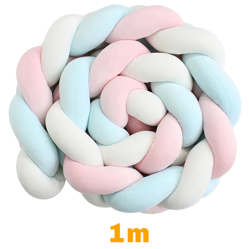 Pink Blue 1 m 200 см длина Детская кровать бампер чистый цвет плетение плюшевый ребенок защита для кроватки для новорожденных украшения детской комнаты - Цвет: Pink Blue 1 m