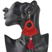 ethnic handmade hoop beaded thread tassel drop earrings jewelry accessories