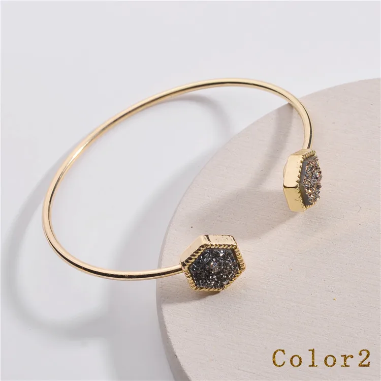 Шестигранный кварц Bijoux европейские Винтажные Ювелирные изделия из смолы Druzy Асимметричная ручная манжета Регулируемый браслет для женщин браслеты Bileklik - Окраска металла: Color 2