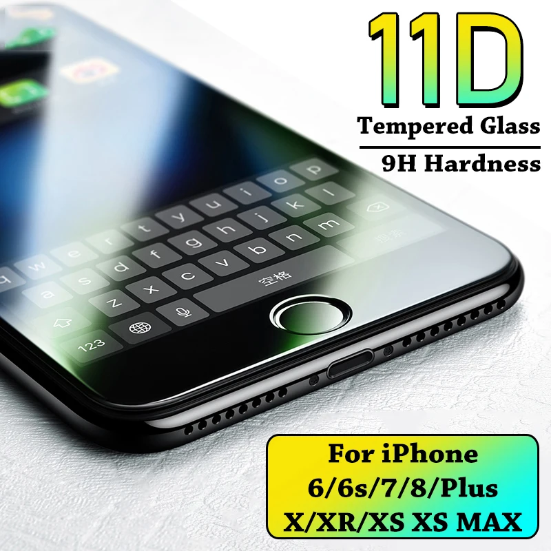 Защитное стекло 11D для iPhone 6 6s 7 8 Plus X XS XR Xs Max защита экрана закаленное | Мобильные