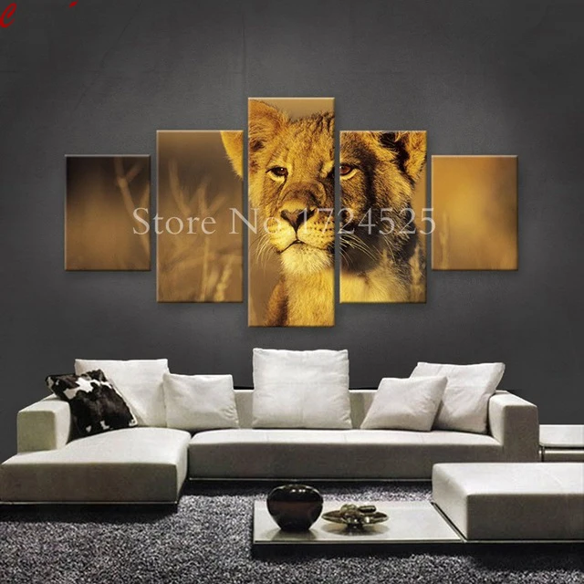 

CLSTROSE Young Lion Wildlife Canvas Painting 5 Panels Wall Art Home Decor Pictures For Living Room Modular Wall Paintings