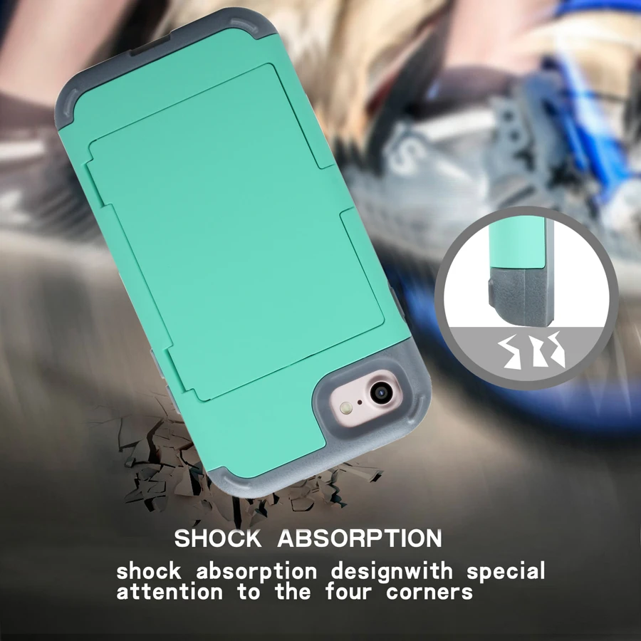 For iPhone 7 7plus Mirror Case Shockproof Phone Covers Card Slot Heavy Duty Shells 6 6S 6Sp 8 8plus Full Protection |