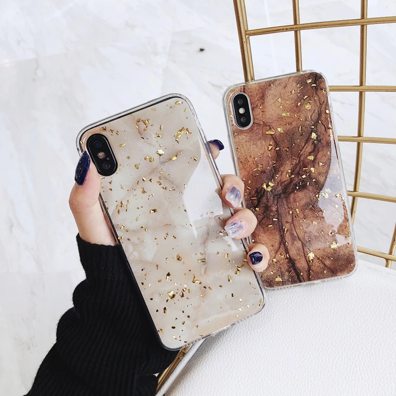Роскошный блестящий Мраморный чехол из золотой фольги для телефона iPhone 11 Pro Max X XS