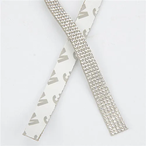 Clear Self Adhesive 1 ярд/партия, 5/6 строк, стразы, отделка 1 см, ширина SS6, горячая фиксация, самоклеющаяся лента с кристаллами, свадебное платье, украшение, свадебная аппликация - Цвет: Clear Self Adhesive
