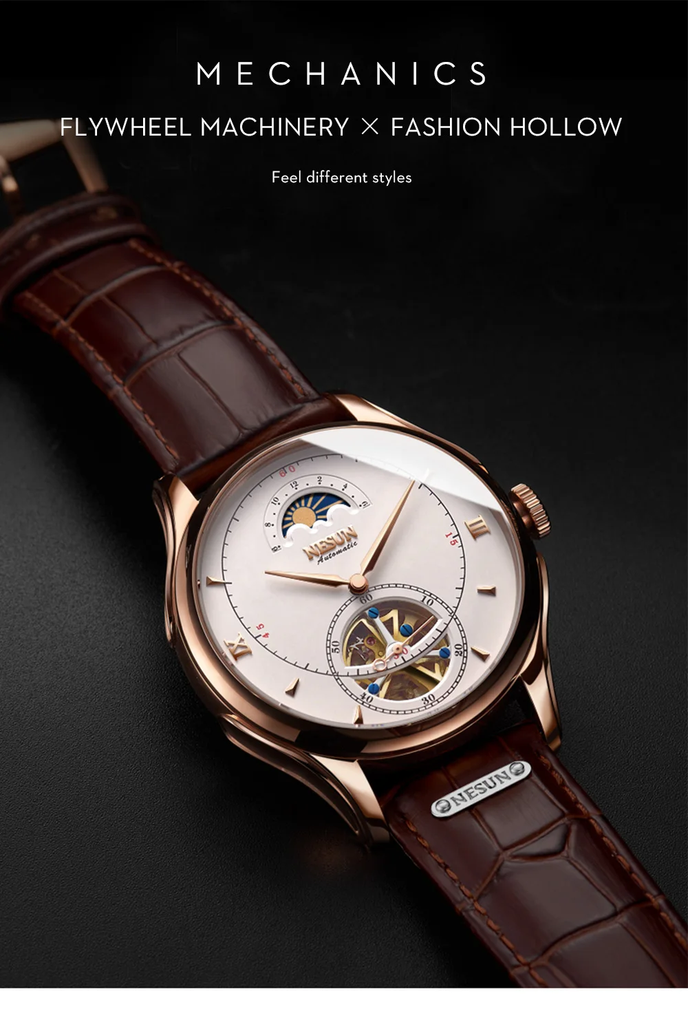 Швейцария NESUN Tourbillon механические часы для мужчин люксовый бренд автоматический бизнес Скелет Водонепроницаемый Relogio Masculino M9038-4