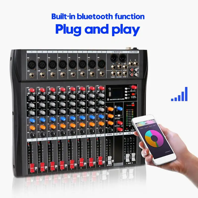 8-канальная звуковая микшерная консоль CLAITE bluetooth USB Запись воспроизведения