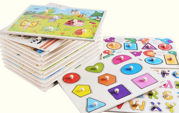 Детские деревянные игрушки-головоломки с ручками Tangram Jigsaw Board Мультяшные игрушки для детей Монтессори Обучающие деревянные игрушки lphabet Toys