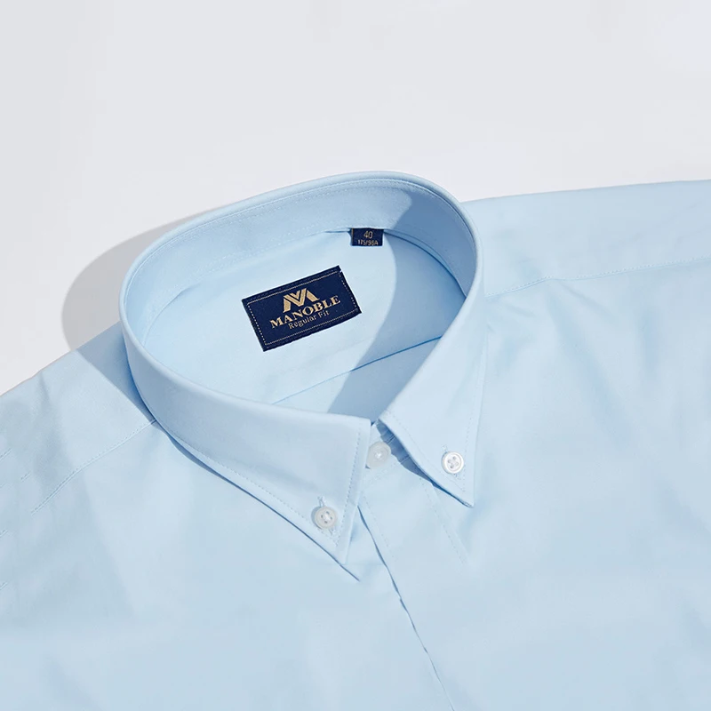 High Quality Men's Shirts Formal Buckle collar Cotton Blend Classic Solid Color Long Sleeve Business Suits Blouse