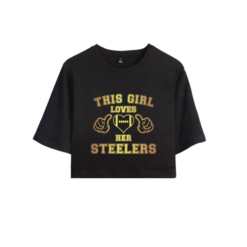 This Girl Loves Her Steelers Crop Top T-shirt 100% Cotton Short Sleeve Hip Hop Clothes Casual Plus Size 4XL | Женская одежда