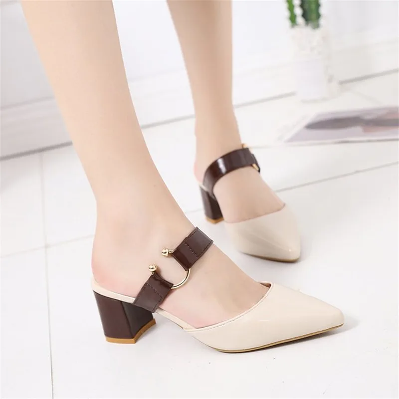 spring summer sandals Square heel casual shoes women shoes single shoes pointed fashion thick with high heels female f088