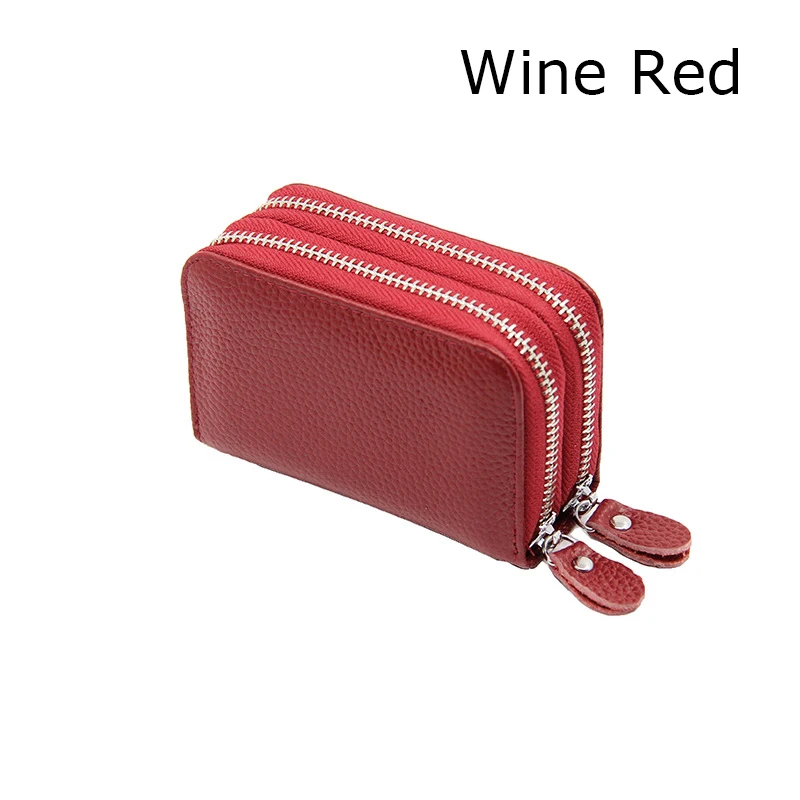 Wine Red BONAMIE, натуральная кожа, кредитный держатель для карт, кошелек для монет, двойная молния, кошелек для карт, женский бизнес-держатель для карт, RFID, серый, розовый - Цвет: Wine Red