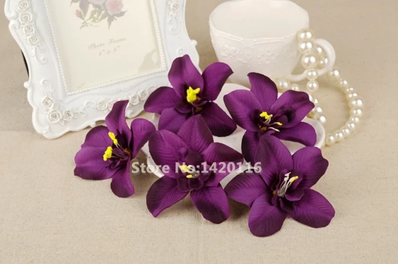 dark purple Сделай Сам, 50 шт., 8 см, цветочные головки, искусственный шелк, Cattleya, цветок лилии, вечерние, свадебные сувениры, домашний декор - Цвет: dark purple