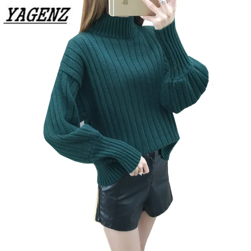 Turtleneck Women's Sweaters 2020 Autumn and Winter Fashion New Loose Lantern sleeve Sweater Lady Solid Warm Casual Tops | Женская