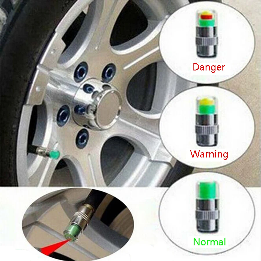 

32 Psi 2.2 Bar Air Warning Alert Tire Valve Pressure Sensor Monitor Tyre Cap Indicator For Auto Car New 4PCS Universal Car Use